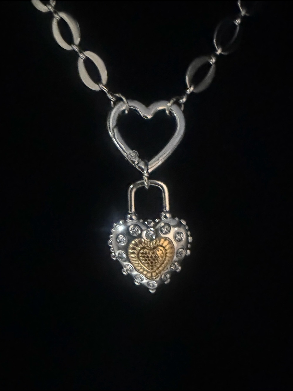 Silver and Gold Heart Lock Pendant Necklace